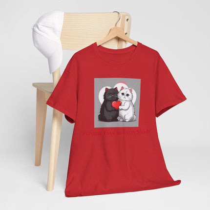 Cat Lover T-Shirt - Two Cute Persian Cats in Love with Red Heart