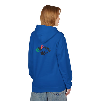 Personalised Casual Unisex Fleece Hoodie with Bold Graphic Print. BigPersia Design. Triple Print.