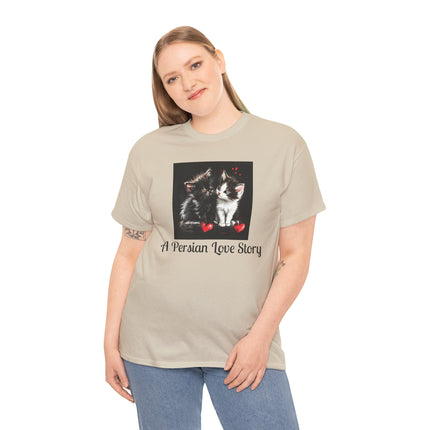 Cat Lover T-Shirt - Two Cute Persian Cats in Love with Red Heart