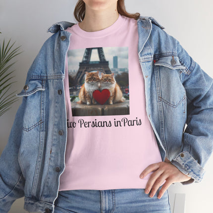 Cat Lover T-Shirt - Two Cute Persian Cats in Love with Red Heart