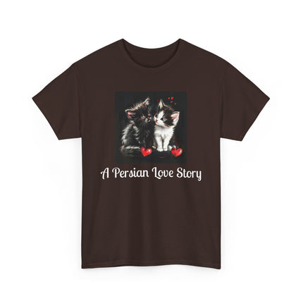 Cat Lover T-Shirt - Two Cute Persian Cats in Love with Red Heart