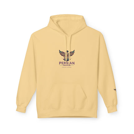 Personalised Casual Unisex Fleece Hoodie with Bold Graphic Print. Modern Persian Shahbaz Falcon Design. Triple Print.