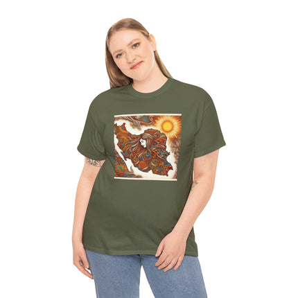 Personalised Persian Unisex T-Shirt – Rising Sun & Long Hair Design | Bohemian Freedom Culture Tee