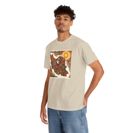Personalised Persian Unisex T-Shirt – Rising Sun & Long Hair Design | Bohemian Freedom Culture Tee
