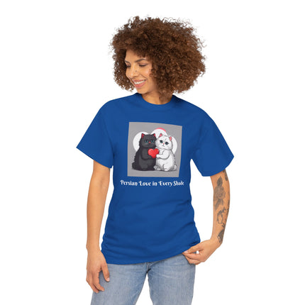 Cat Lover T-Shirt - Two Cute Persian Cats in Love with Red Heart