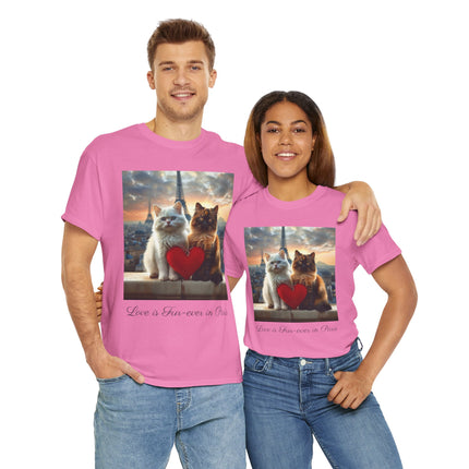 Cat Lover T-Shirt - Two Cute Persian Cats in Love with Red Heart