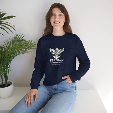 Personlised Unisex Heavy Blend™ Crewneck Sweatshirt. Modern Heritage Persian Shahbaz Falcon Design – Timeless Comfort & Style