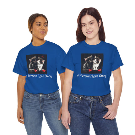 Cat Lover T-Shirt - Two Cute Persian Cats in Love with Red Heart