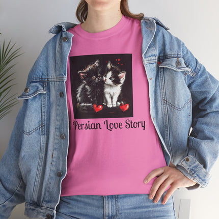 Cat Lover T-Shirt - Two Cute Persian Cats in Love with Red Heart