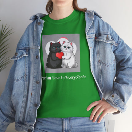 Cat Lover T-Shirt - Two Cute Persian Cats in Love with Red Heart
