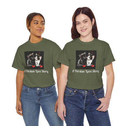 Cat Lover T-Shirt - Two Cute Persian Cats in Love with Red Heart