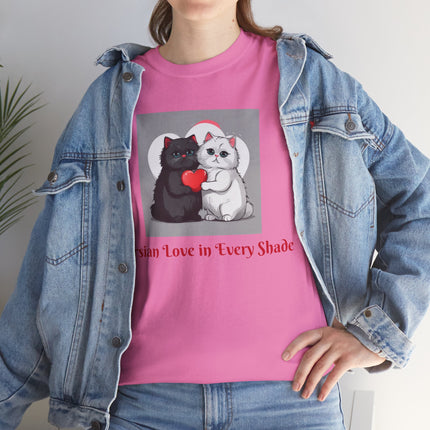 Cat Lover T-Shirt - Two Cute Persian Cats in Love with Red Heart