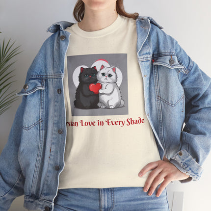 Cat Lover T-Shirt - Two Cute Persian Cats in Love with Red Heart