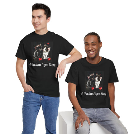 Cat Lover T-Shirt - Two Cute Persian Cats in Love with Red Heart