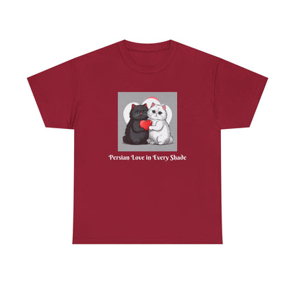 Cat Lover T-Shirt - Two Cute Persian Cats in Love with Red Heart