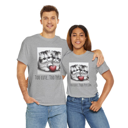 Cat Lover T-Shirt - Two Cute Persian Cats in Love with Red Heart