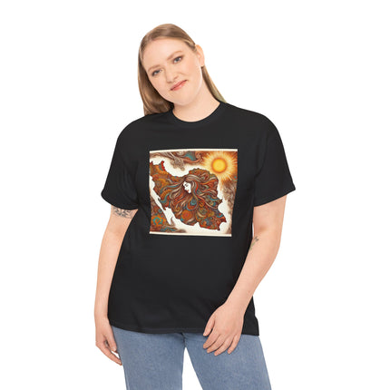 Personalised Persian Unisex T-Shirt – Rising Sun & Long Hair Design | Bohemian Freedom Culture Tee