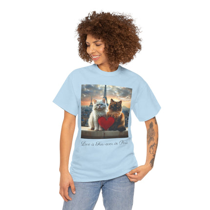 Cat Lover T-Shirt - Two Cute Persian Cats in Love with Red Heart