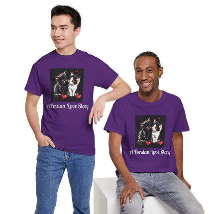 Cat Lover T-Shirt - Two Cute Persian Cats in Love with Red Heart