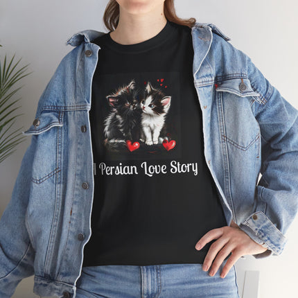 Cat Lover T-Shirt - Two Cute Persian Cats in Love with Red Heart