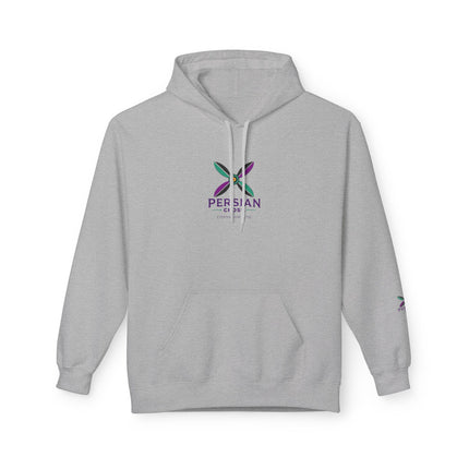 Personalised Casual Unisex Fleece Hoodie with Bold Graphic Print. Modern Persian Sassanid Cross. Triple Print.