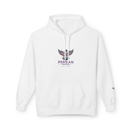 Personalised Casual Unisex Fleece Hoodie with Bold Graphic Print. Modern Persian Shahbaz Falcon Design. Triple Print.