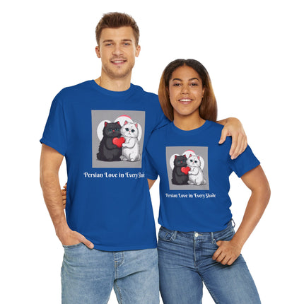 Cat Lover T-Shirt - Two Cute Persian Cats in Love with Red Heart