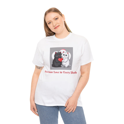 Cat Lover T-Shirt - Two Cute Persian Cats in Love with Red Heart