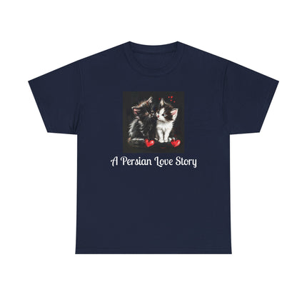 Cat Lover T-Shirt - Two Cute Persian Cats in Love with Red Heart