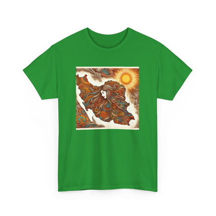 Personalised Persian Unisex T-Shirt – Rising Sun & Long Hair Design | Bohemian Freedom Culture Tee