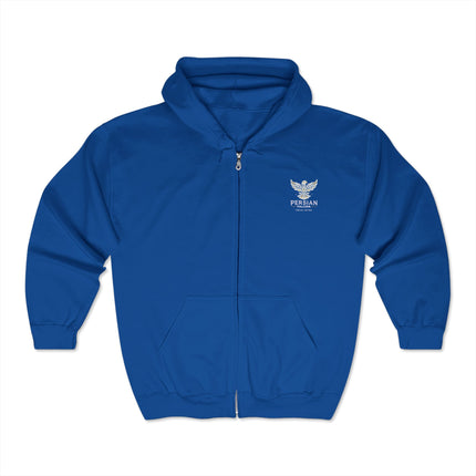 Personalised Unisex Heavy Blend™ Full Zip Hooded Sweatshirt. Modern Persian Shahbaz Falcon Design.