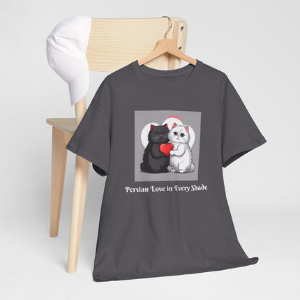 Cat Lover T-Shirt - Two Cute Persian Cats in Love with Red Heart
