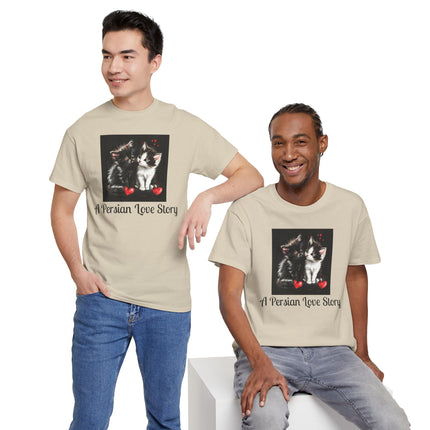 Cat Lover T-Shirt - Two Cute Persian Cats in Love with Red Heart