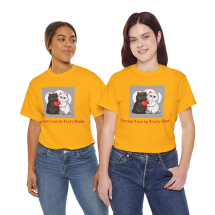 Cat Lover T-Shirt - Two Cute Persian Cats in Love with Red Heart