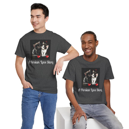 Cat Lover T-Shirt - Two Cute Persian Cats in Love with Red Heart