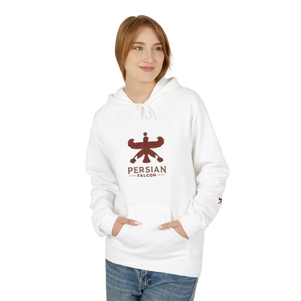 Personalised Casual Unisex Fleece Hoodie with Bold Graphic Print. Classic Persian Shahbaz Falcon Design. Triple Print.