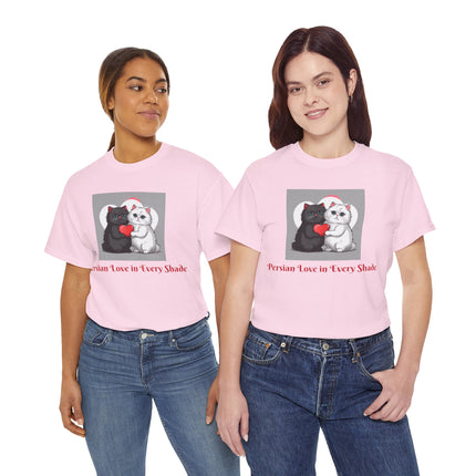 Cat Lover T-Shirt - Two Cute Persian Cats in Love with Red Heart