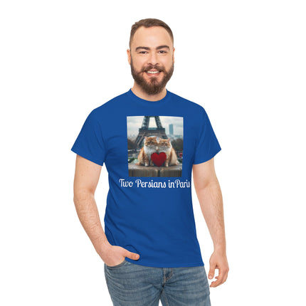 Cat Lover T-Shirt - Two Cute Persian Cats in Love with Red Heart