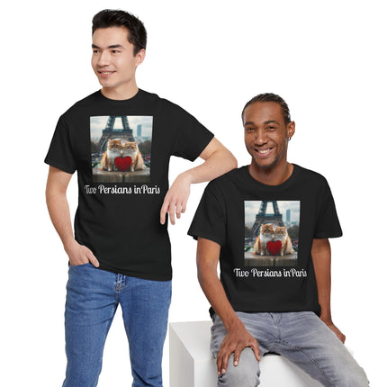 Cat Lover T-Shirt - Two Cute Persian Cats in Love with Red Heart