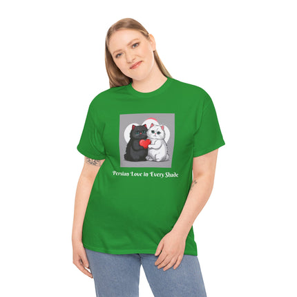 Cat Lover T-Shirt - Two Cute Persian Cats in Love with Red Heart