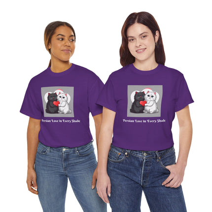 Cat Lover T-Shirt - Two Cute Persian Cats in Love with Red Heart
