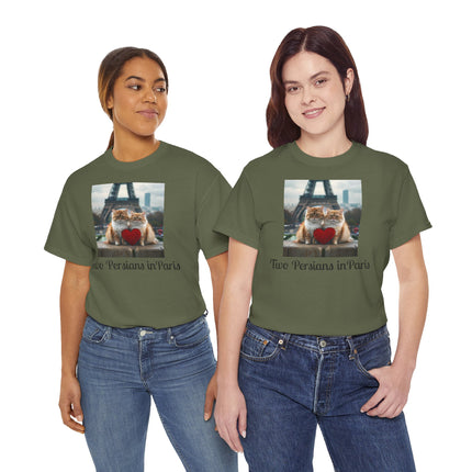Cat Lover T-Shirt - Two Cute Persian Cats in Love with Red Heart