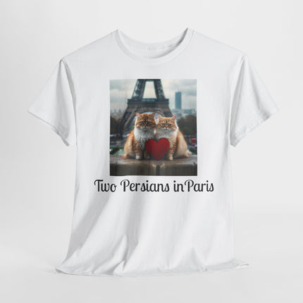 Cat Lover T-Shirt - Two Cute Persian Cats in Love with Red Heart