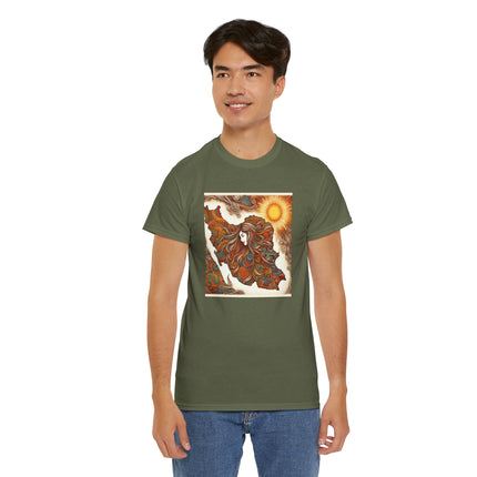 Personalised Persian Unisex T-Shirt – Rising Sun & Long Hair Design | Bohemian Freedom Culture Tee
