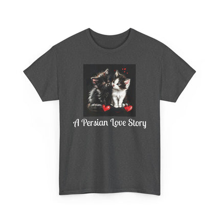 Cat Lover T-Shirt - Two Cute Persian Cats in Love with Red Heart