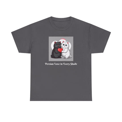 Cat Lover T-Shirt - Two Cute Persian Cats in Love with Red Heart