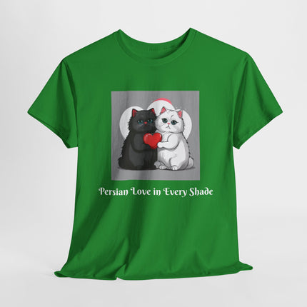 Cat Lover T-Shirt - Two Cute Persian Cats in Love with Red Heart