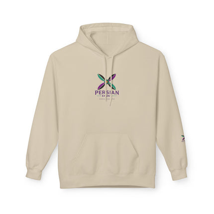 Personalised Casual Unisex Fleece Hoodie with Bold Graphic Print. Modern Persian Sassanid Cross. Triple Print.
