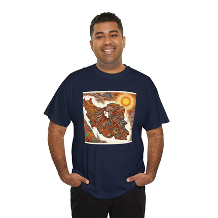 Personalised Persian Unisex T-Shirt – Rising Sun & Long Hair Design | Bohemian Freedom Culture Tee