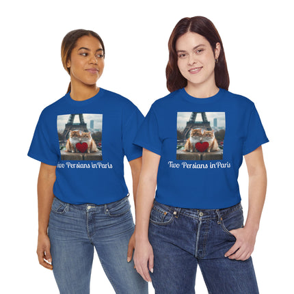 Cat Lover T-Shirt - Two Cute Persian Cats in Love with Red Heart